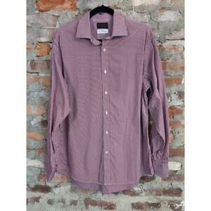 Thomas Dean Shirt Mens 15.5R Red Plaid Casual Dress Button Front 100% Cotton bl